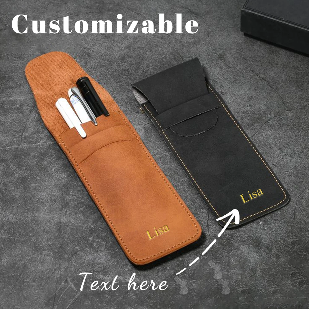 Customized name, retro matte PU leather flip pen case, high-end pen protection case, large-capacity double-tube pen case
