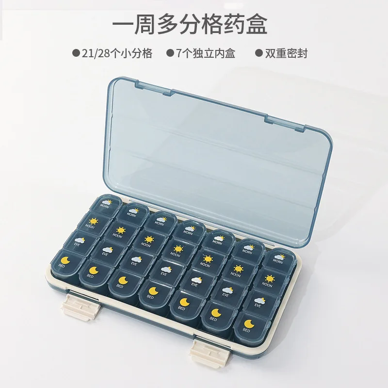 21/28Grid Pill Box Large Capacity Pills Box Pill Medicine Storage Pills Box Weekly Vitamin Organizer Moisture Resistant