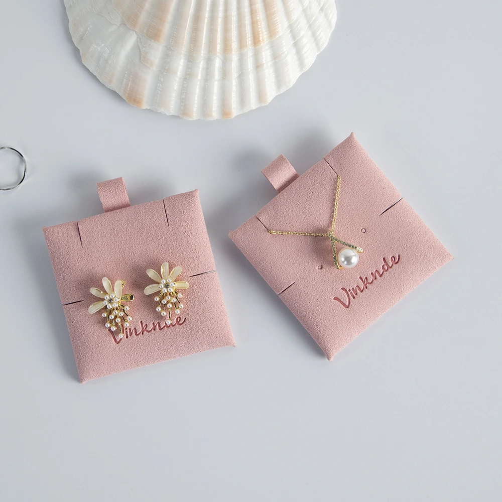 Custom Logo 6*6cm Pink Beige Nude Jewelry Packaging Necklace Earring Display Card Jewelry Box Pouch Insert Pad Cards Embossed