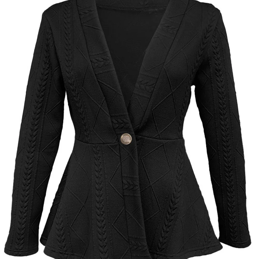 Elegant Women Blazer Coat Fall Slim Fit Single Button Long Sleeve Jacquard Texture Outerwear Casual Office Lady Jacket