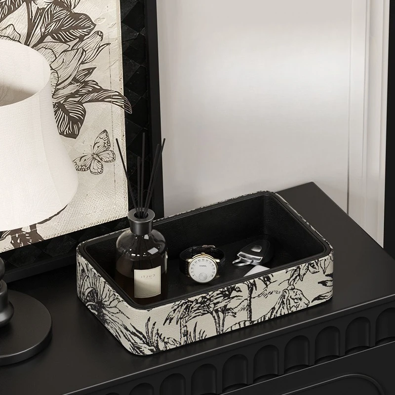 Rustic Jacquard Entryway Tray, Vintage Cosmetic & Jewelry Organizer, Tribal Print Desktop Catchall Dish，Organizer with Handles