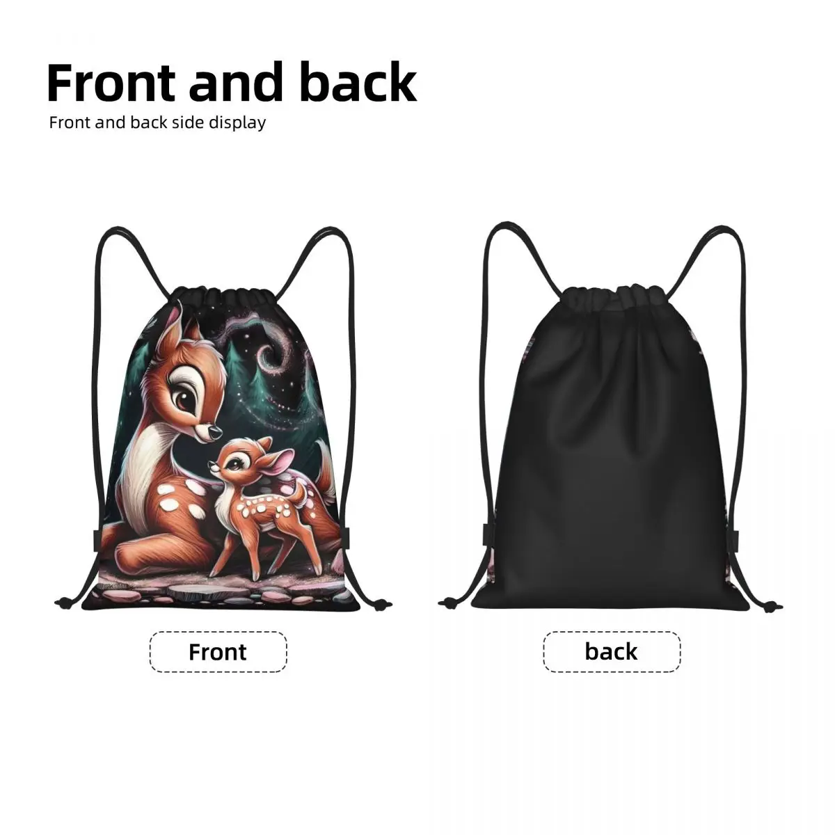 Personalizado anime bambi filme cordão mochila sacos das mulheres dos homens leve dos desenhos animados kawaii ginásio esportes sacos para viajar