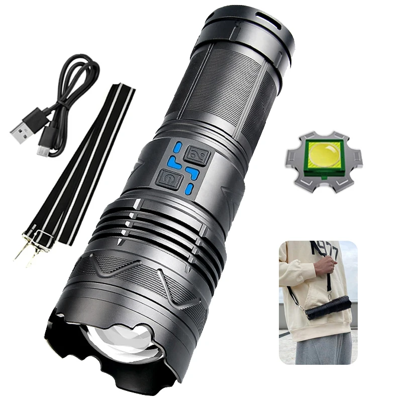 60W GT60 Most Powerful LED Flashlight USB Rechargeable Torch High Power Tactical Lantern For Camping With Power Display