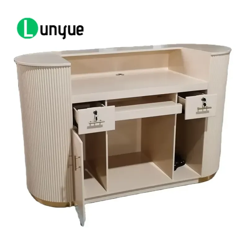 Modern Pink White Front Counter Desk with Display 100cm 120cm 160cm Customizable Size Reception Table for Business Office