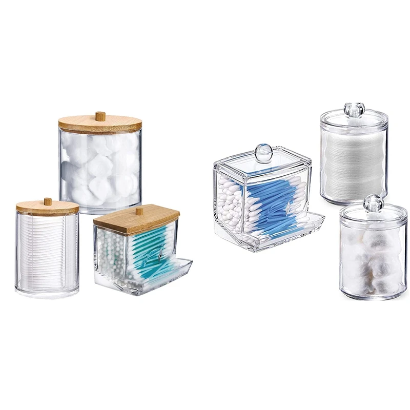 

Clear Plastic Swab Dispenser And Qtip Holder For Bathroom - Storage Canister For Bath Salts, Rounds, Acrylic+Wood