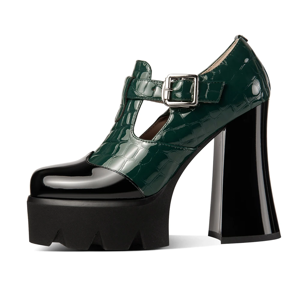 

2024 New Fashion Women Pumps Luxury Summer Shoes Sexy Leather Platform Shoes Ladies High Heels Designer Block Heels Black Green