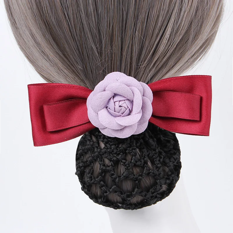 Korean Ribbon Flower Hair Clips for Women Elegant Hairpin Detachable Bow Barrette Net Bun Snood Headdress Girls Hair Accessories