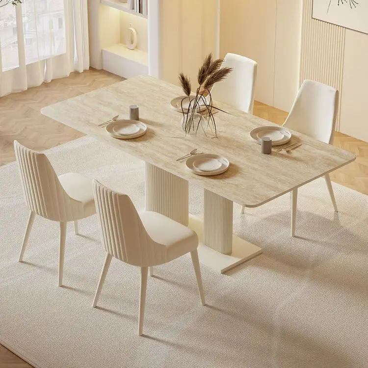 

Nordic new medieval style simple leisure rock slab home dining table and chair combination minimalist industrial style rectangul