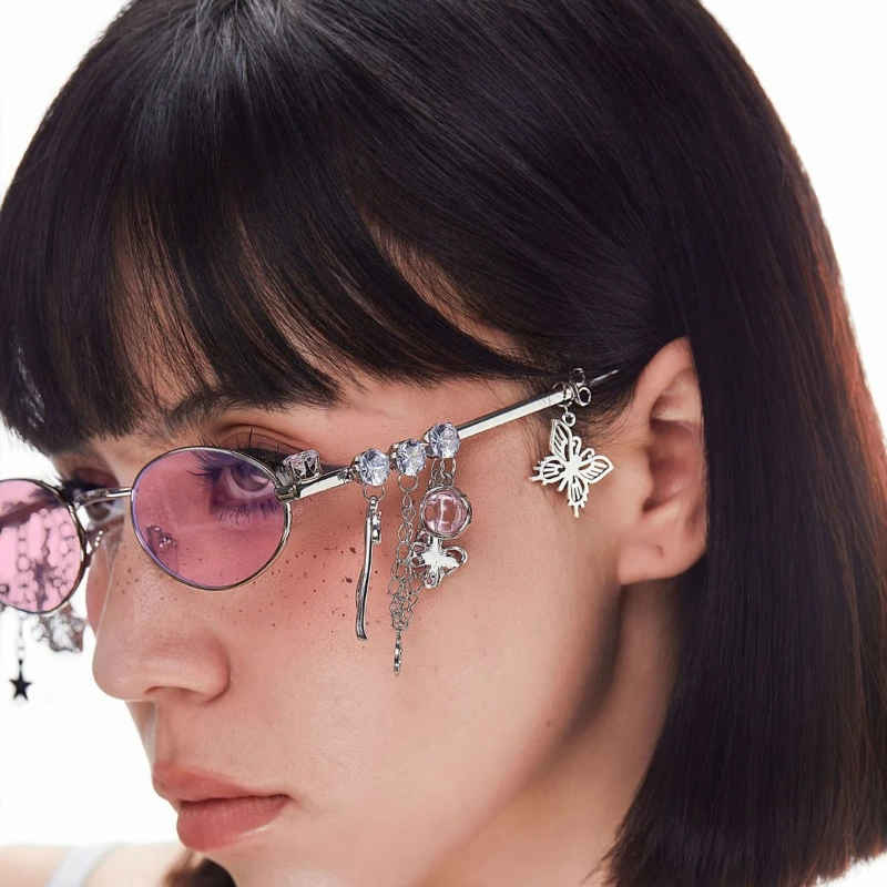 New Personalized Sweet Cool Spicy Girl Sakura Same Style Star Diamond Small Frame Elliptical Glasses Japanese Anti Blue Light