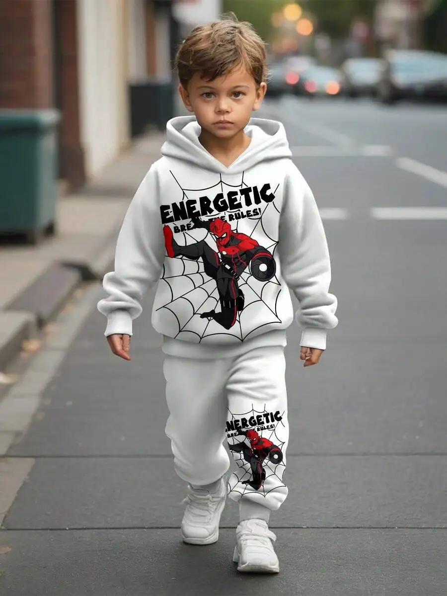 

Kids 2-Piece Hoodie Set with Graphic Print, Loose Fit, Cotton Blend, Autumn Winter Wear