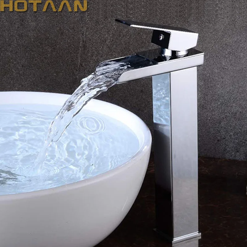 

Waterfall Brass Basin Faucet Deck Mounted Single Lever Single Hole Cold&Hot Bathroom Basin Mixer Chrome Plated Tap YT-5022