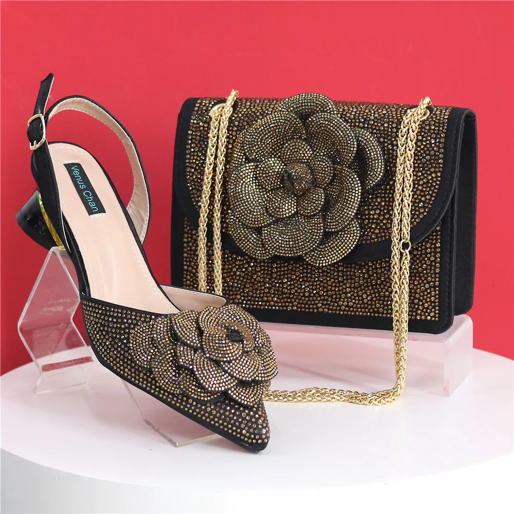 Spitze Spitze neuesten bunten Pailletten und Diamant Schmetterling Design Damenschuhe und Taschen Set schwarze Farbe – Detail 34