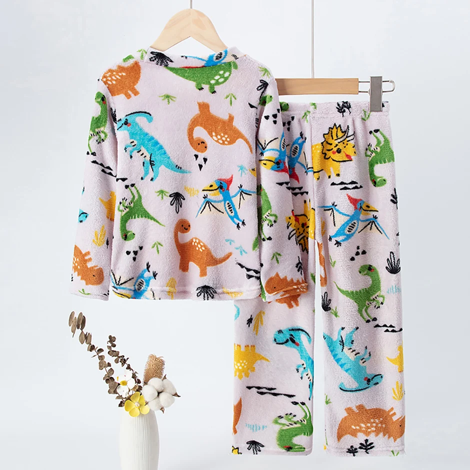 2-teiliges Kinder-Herbst-/Winter-Flanell-Modedruck-Set für Mädchen, herzwarmendes Rundhals-Top, T-Shirt, weiche Fleece-Hose für Jungen – Detail 15