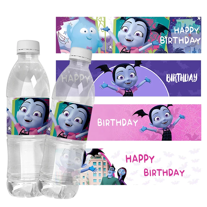 6 buah label botol air Disney's Vampirina botol pesta label perekat diri stiker dekorasi perlengkapan pesta ulang tahun anak