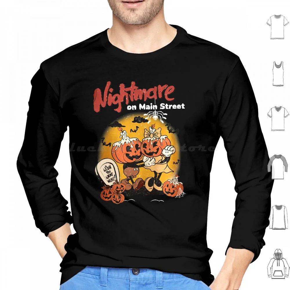 Vintage Nightmare On Mainstreet Halloween Pumpkin Mickey Hoodie cotton Long Sleeve World Spooky Month Funny Fall