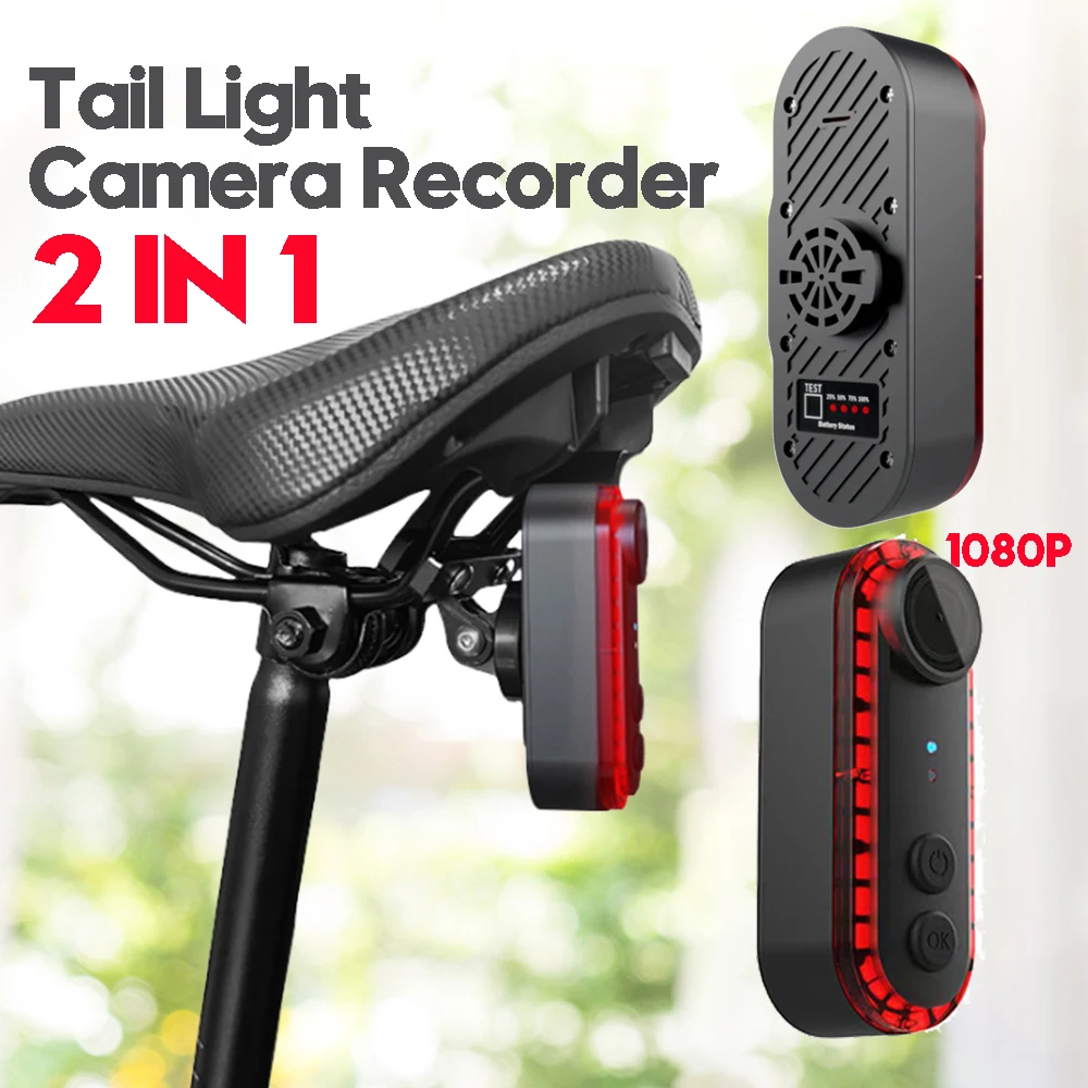 2 in1 Bike Warning Tail Light Camera Recorder Waterproof Rear Bike Light Camera 1080P HD 3400mAh Battery for Road Urban Cyclists