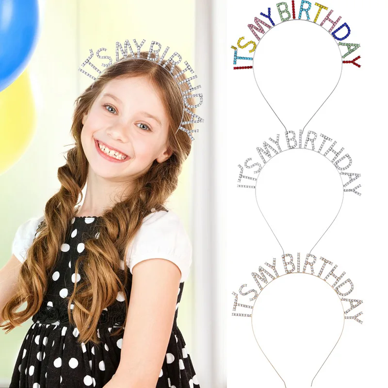 

Shiny Birthday Party Rhinestone Letter Headwear Birthday Headband For Girl Women Birthday Hair Accessories