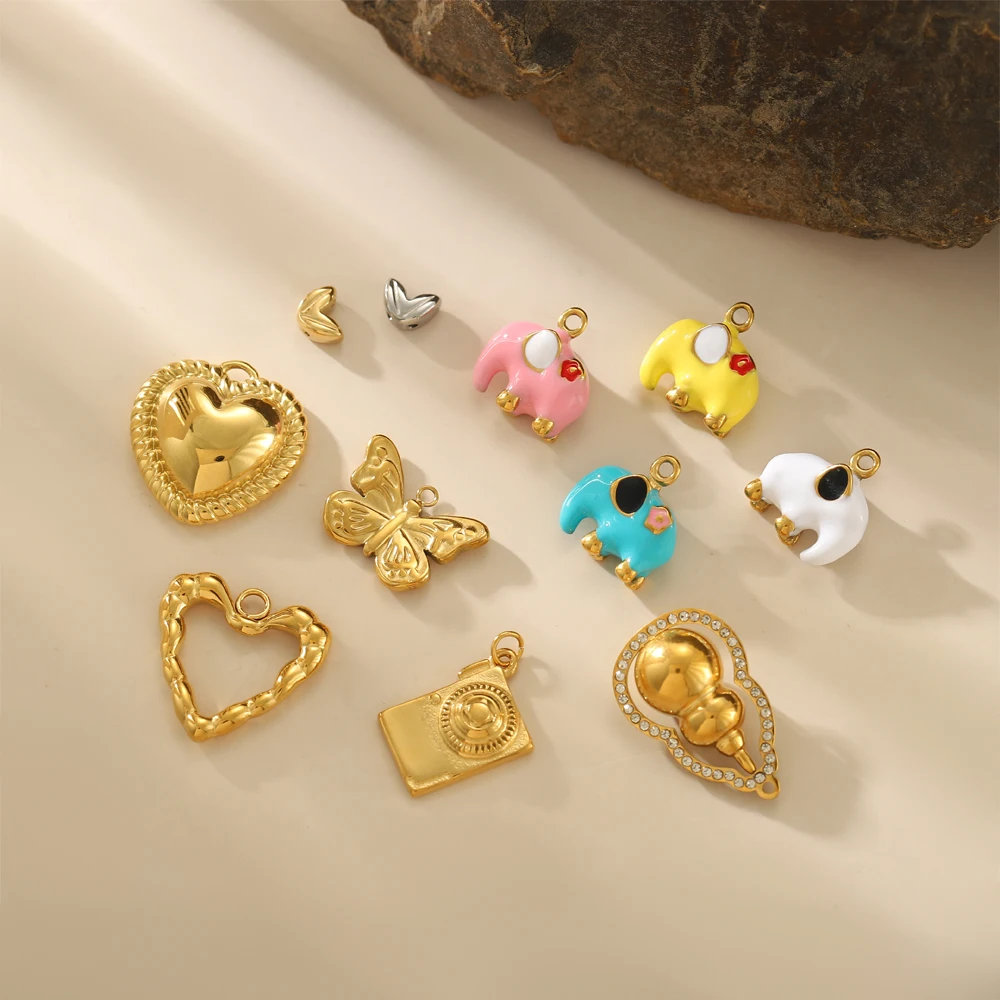 CARLIDANA Latest Elephant Drop Oil Gourd Charm Stainless Steel DIY Women Jewelry Butterfly Hollow Heart Accessories Pendant