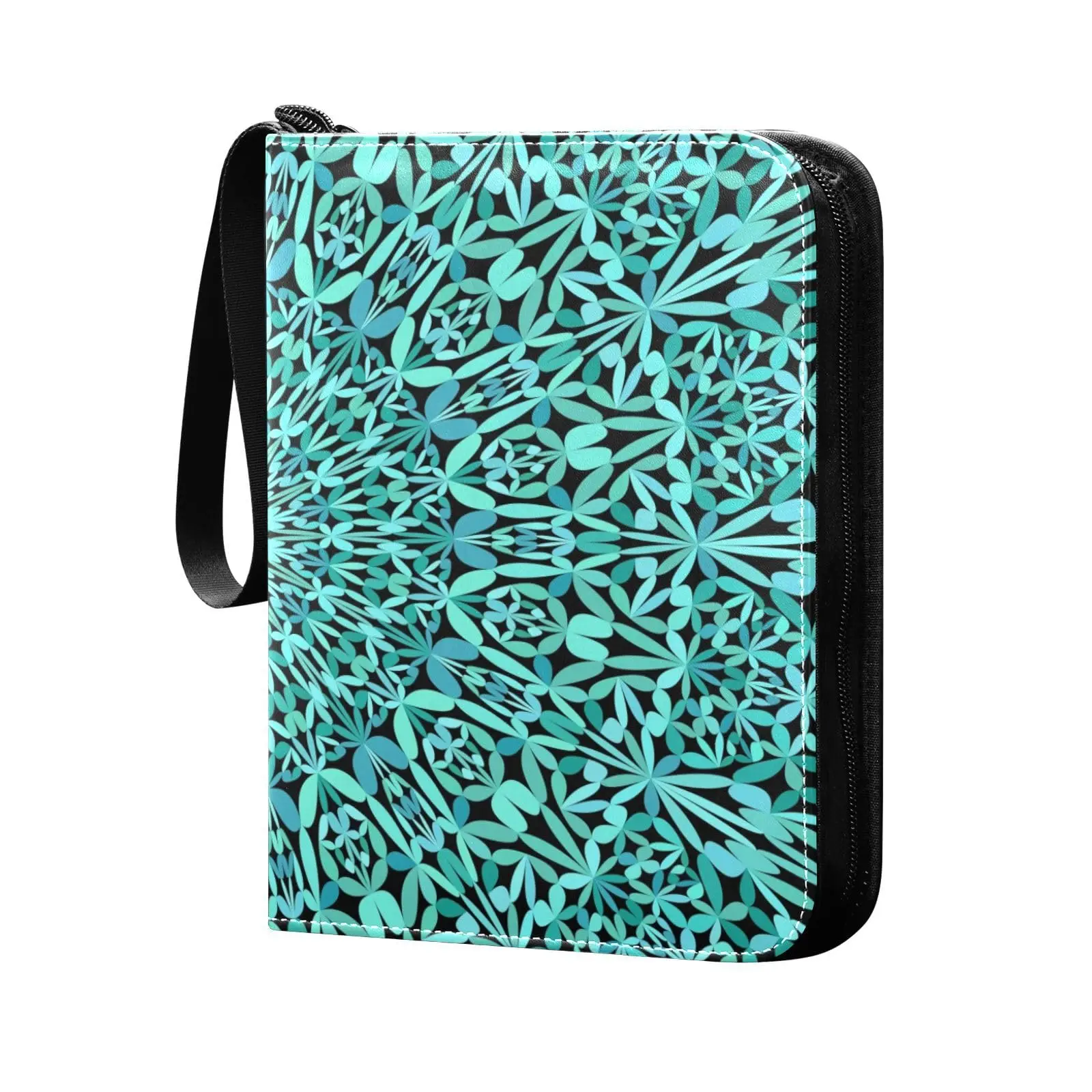 Turquoise Flower Garden Mandala Card Binder 4 Pocket Card Binder, 400 Double Sided Pocket Album Unique Card Collection Storage