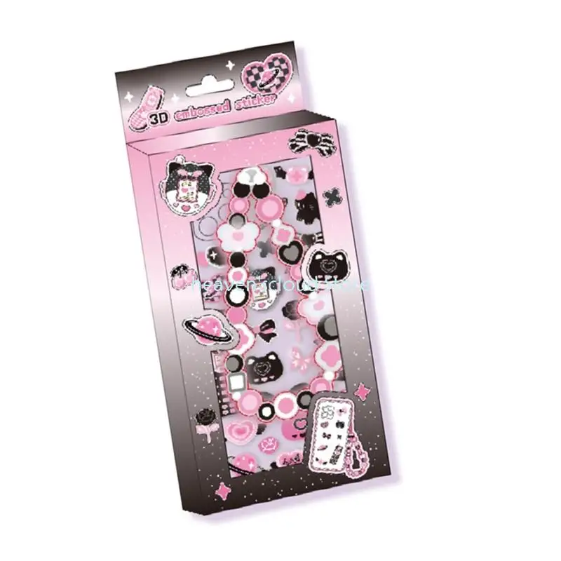 Y88B Decorative Sticker Phone Chain Charm Set Embossed PVC/PET Sticker for Scrapbooking Journal Laptop Phone Case Decoration