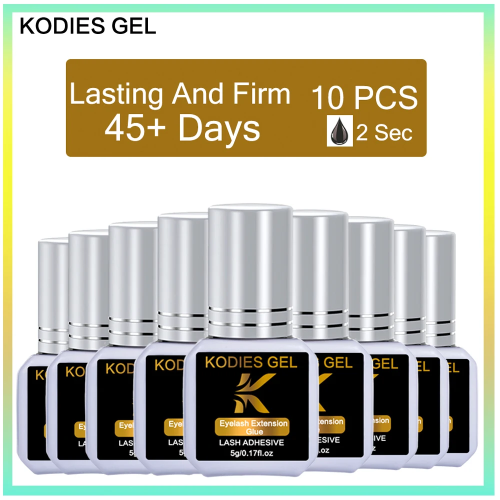 KODIES GEL 10 PCS Eyelash Glue for False Lashes Lifting Extension 2 Sec Dry Strong Firm Waterproof Adhesive for Professional Use