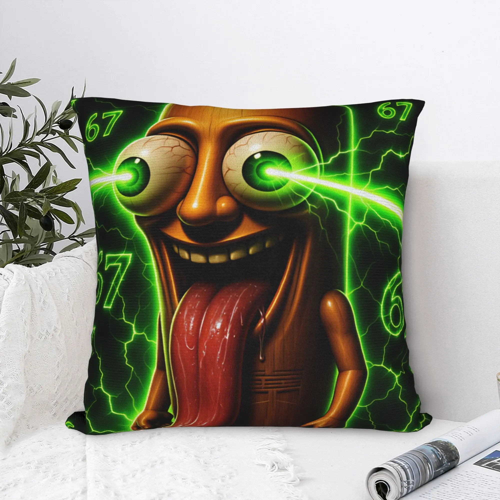 Pillow Cover Tung Tung Sahur 67 Green Laser Eyes Crazy Meme  Vintage Pillow Case For Chair Sofa Home Decor Pillowcases
