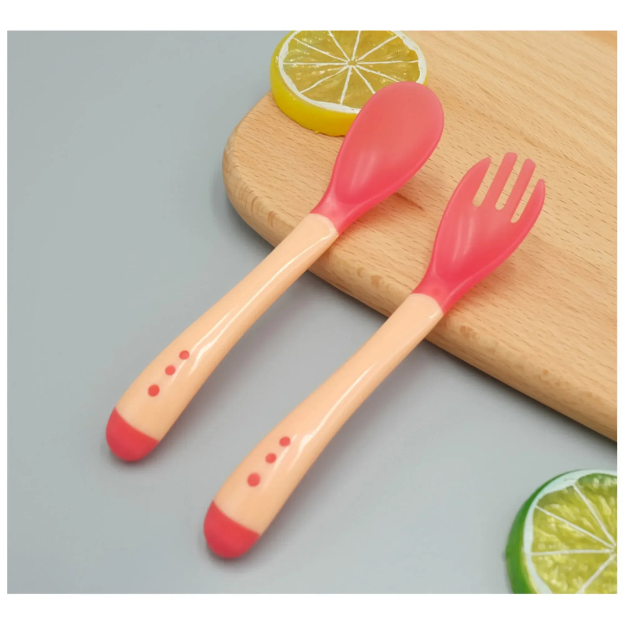 Baby Temperature Change Fork Spoon Small Toddlers Utensils Plastic Baby Spoons Infant Feeding Tool Heat Sensitive Kids Tableware