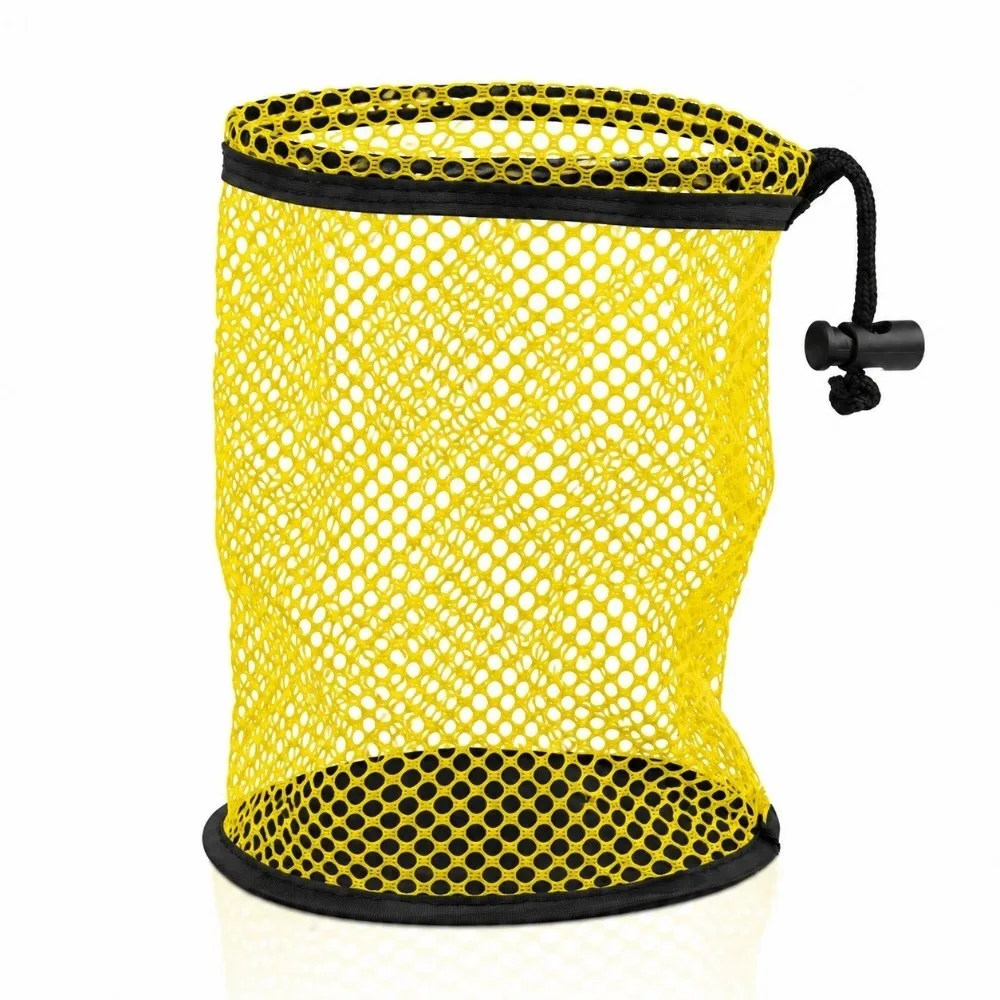 2PCS Polyester Mesh Fabric Golf Ball Storage Bag Yellow and Black Adjustable Drawstring Golf Ball Pouch Portable Lightweight