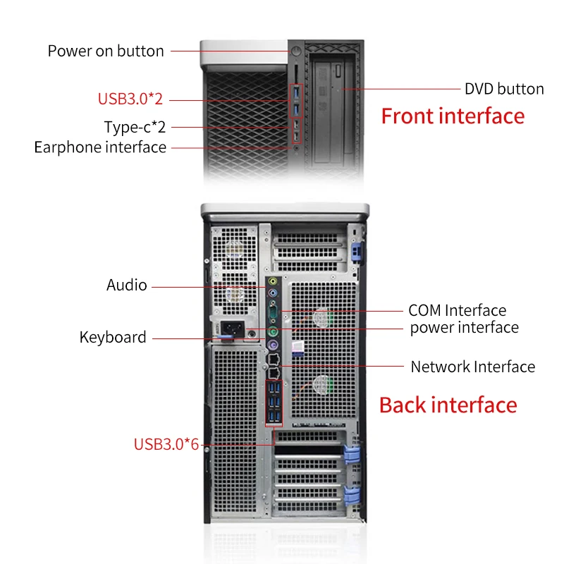 Delle Precision T7920 Tower Workstation Xeon Zweikanal-Chassis Professionelle Tower-Grafik-Workstation Desktop AI Rendering