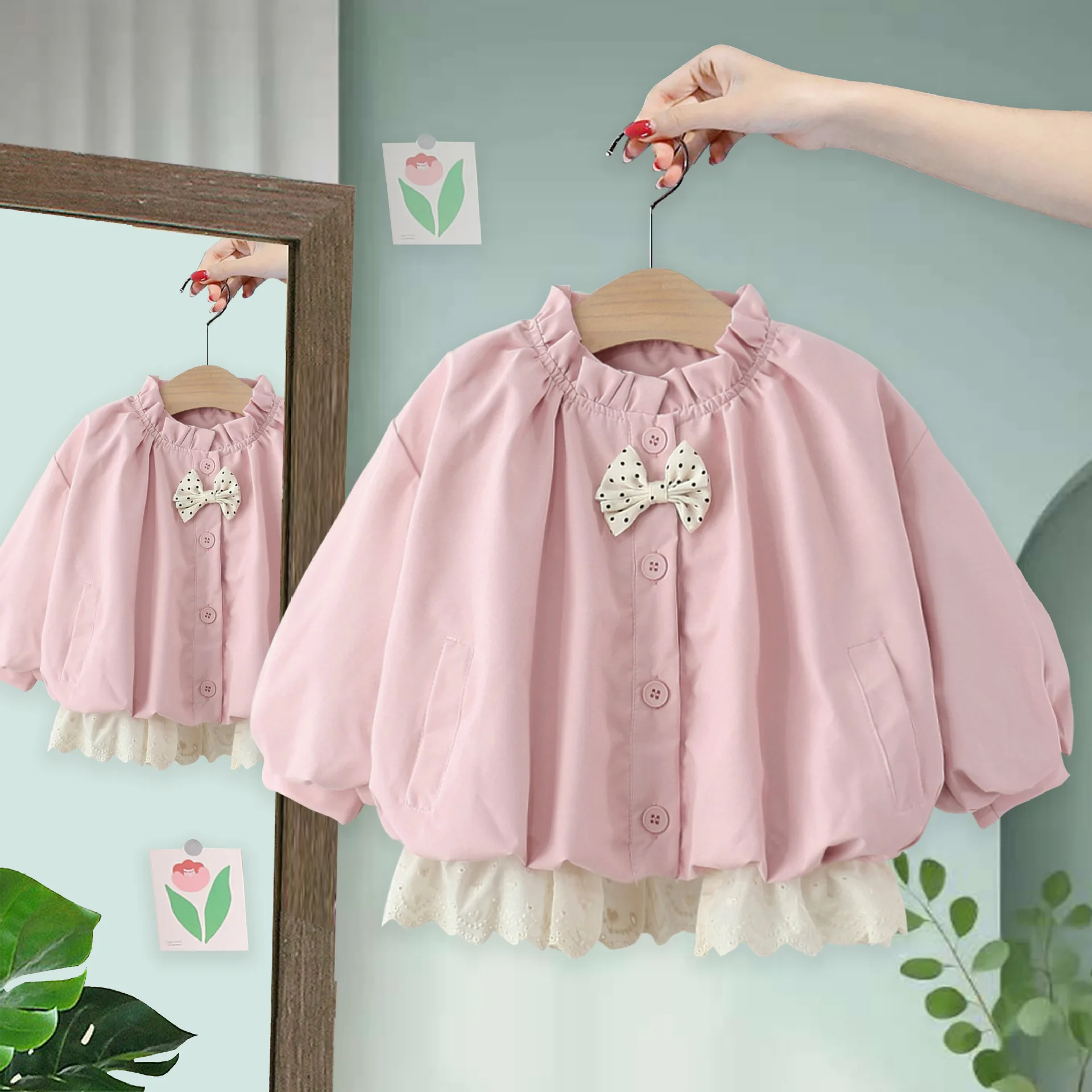 

Spring fall Baby Girls' Clothes bow Lace Edge Windbreaker Coats for infant Girls' Clothing baby 1st Birthday outerwear coats