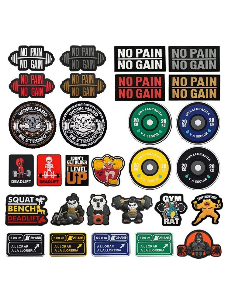 NONE Pas de douleur sans GAIN GYM fitness brodé lumineux PVC Patch extérieur moral brassard crochet boucle sac à dos tactique Badge Applique 3