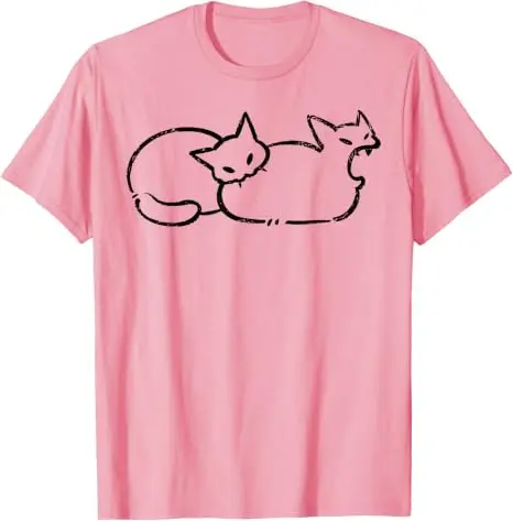 Einfach chillen: Zweiköpfige Katze, gruseliges Line-Art-Grafik-T-Shirt, Halloween-Kostüm, Y2k-Zeichnung, Katzen-Grafik-Bekleidung, neuartiges T-Shirt-Oberteil – Detail 8