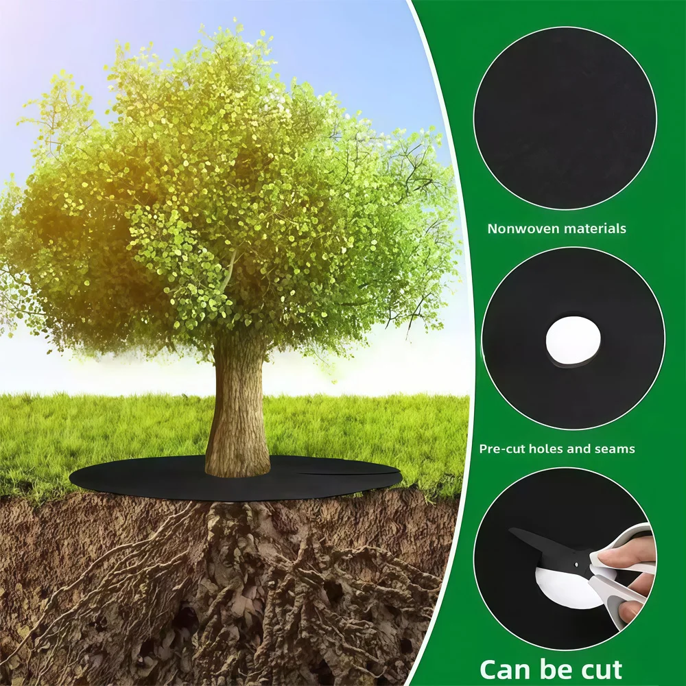 Non-Woven Tree Mulch Ring Weeding Barrier, Protector Mat, Plant Cover, Anti Grass, Gardening Fabric Weed Control, 15cm-62cm
