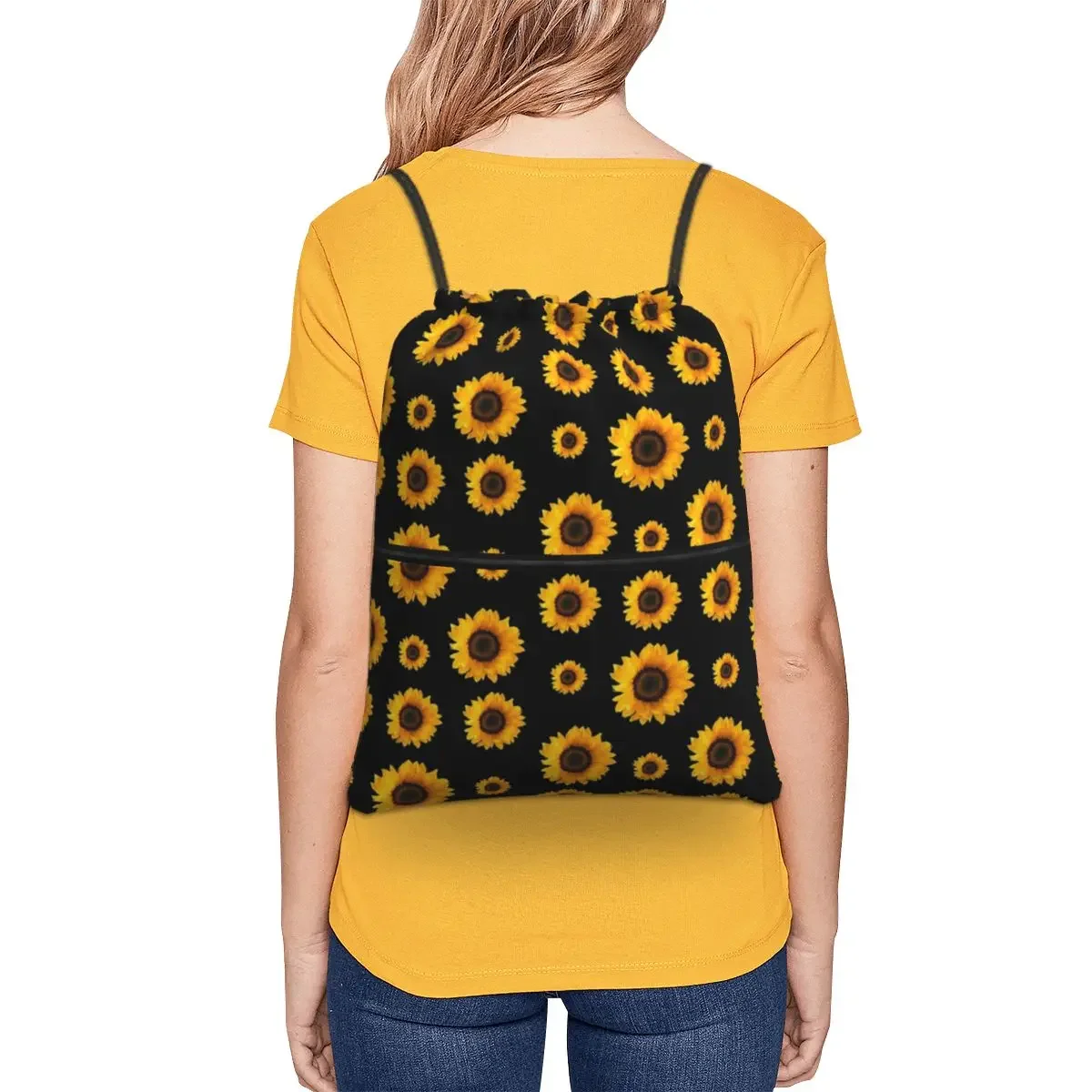 Mochila con patrón de girasol para hombre y mujer, bolso multifunción con cordón, bolsa de artículos diversos de bolsillo para viajes, deporte