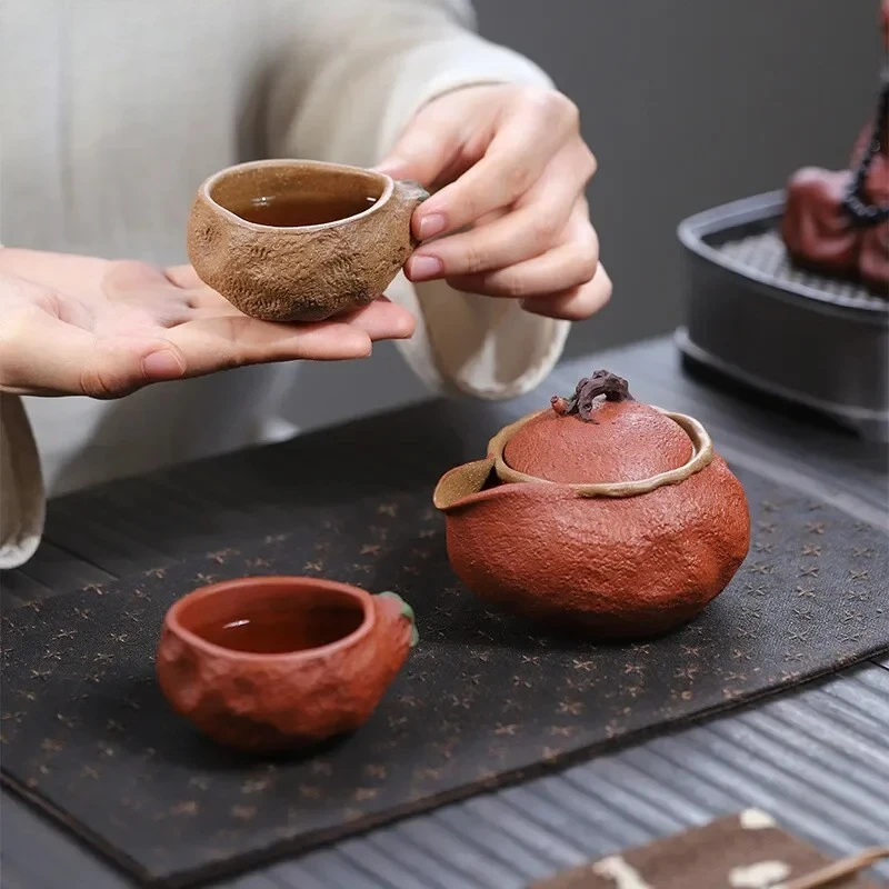 Biomimetic Pomegranate Hand Grab Pot Handmade Yixing Purple Clay Eggplant Tea Bowl Gongdao Cup Chinse Zisa Teaset Accessories