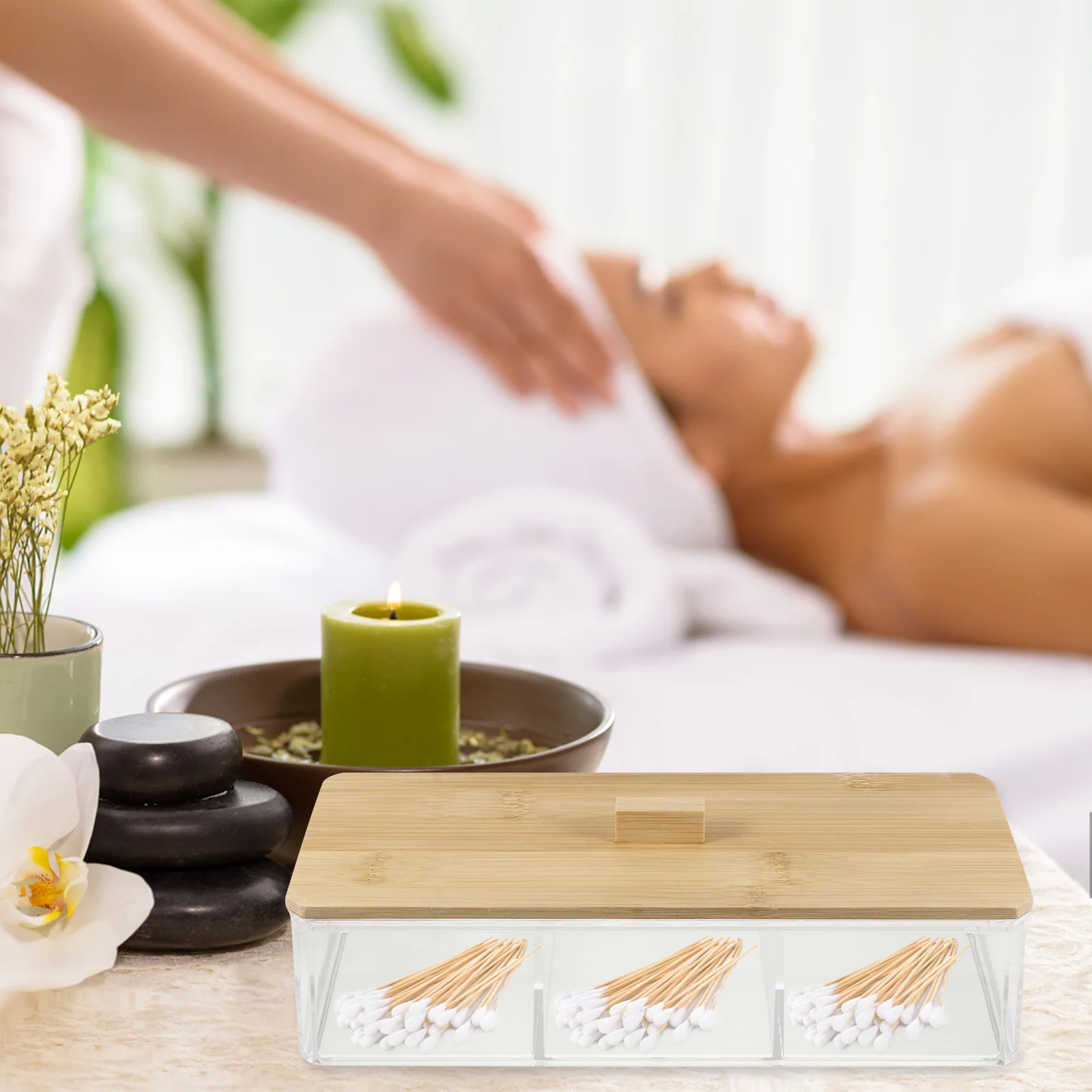 

1Pcs Transparent Acrylic Desktop Makeup Storage Box 3 Compartments Cotton Pads Organizer Skin Care Holder Makeup Rack