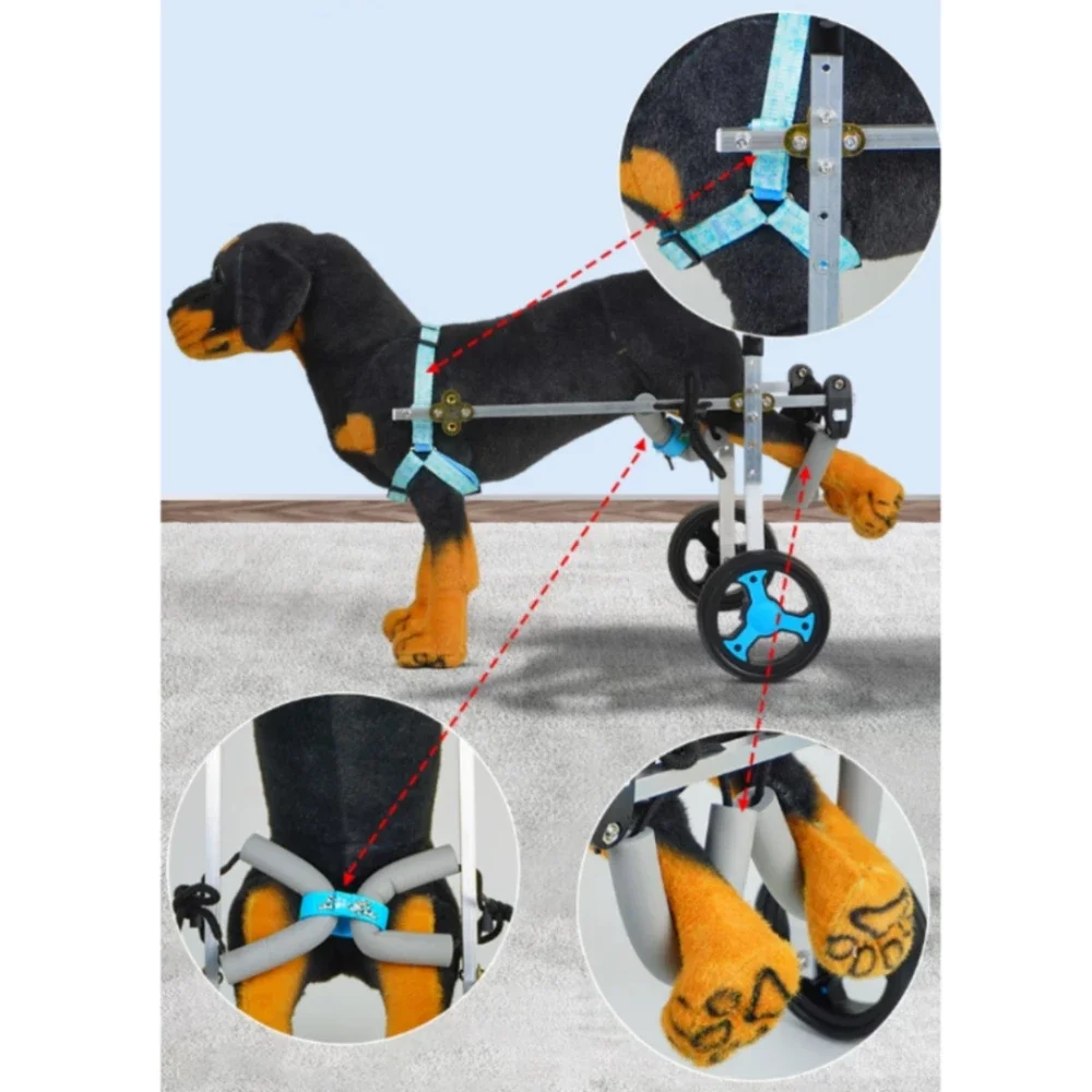 Dog Wheelchair Adjustable Small/Medium Pet Trolley For Dogs Light Weight Metal Disabled Rehabilitation Assist Cart