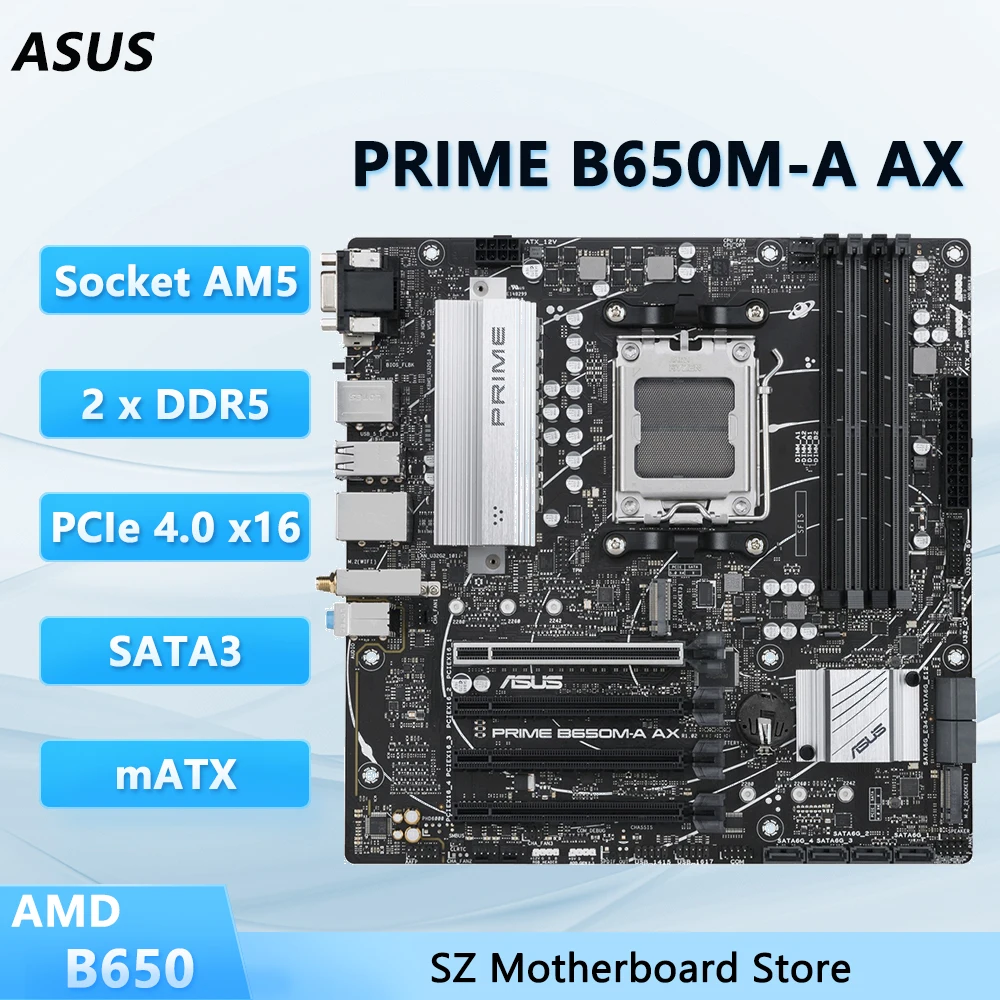 

Материнская плата ASUS PRIME B650M-A AX AMD B650 AM5 DDR5 с поддержкой Ryzen 9 7950X/7900X 7 7800X3D 5 7600X/7500F Процессор PCIe 4,0 M.2 mATX