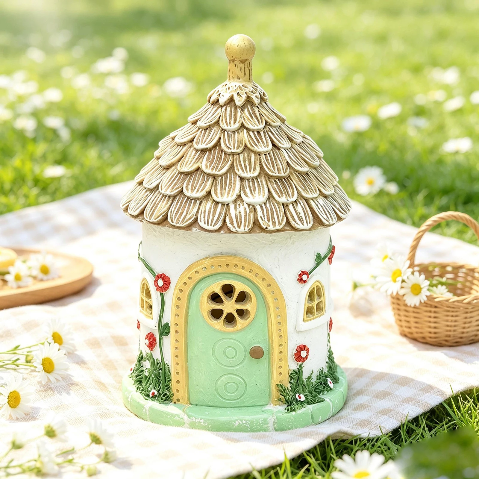 Floral Fairy House Solar Light for Garden Pathway Lawn Patio Resin Solar Powered Outdoor Decor with Artistic Hand Painted Theme