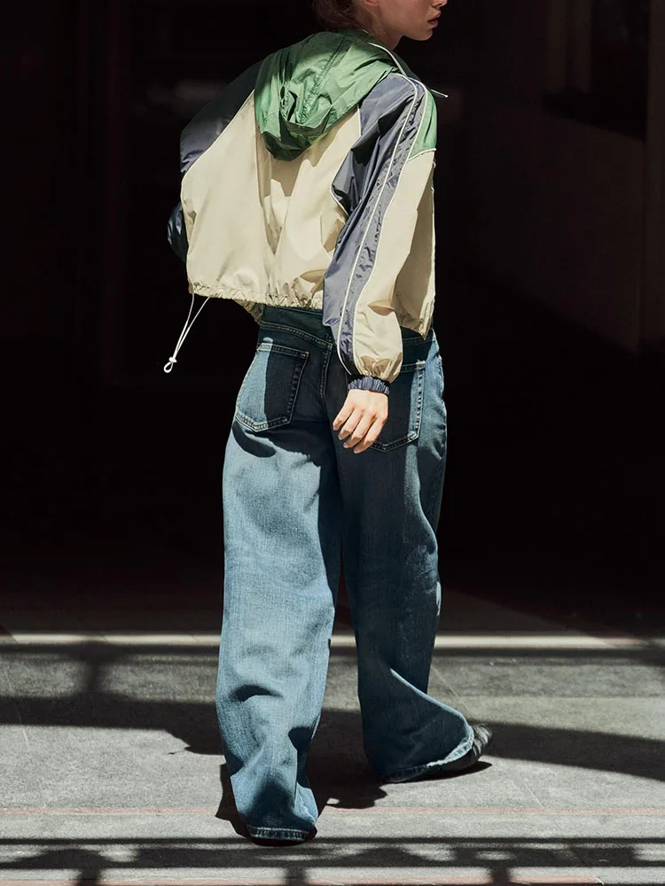 ربيع جديد وصول عادية اللون الدم مقنعين الوقوف طوق طويل Sve ort Jaet المرأة الشارع Sle يندبروف ملابس خارجية