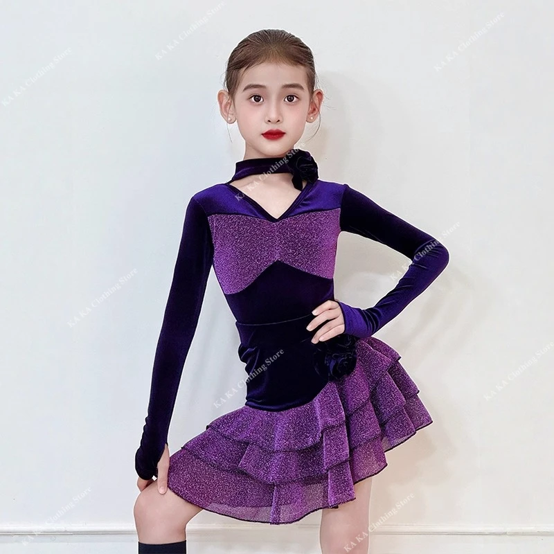 

Платье для латинских танцев сальсы, платье для латинских танцев для девочек, детское бальное платье для соревнований, стандартный танцевальный костюм, танцевальная юбка для девочек