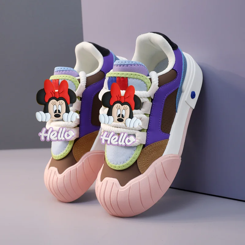 Disney mickey mouse sapatos casuais femininos nova minnie primavera e outono moda tênis aumentando dos desenhos animados tênis de corrida
