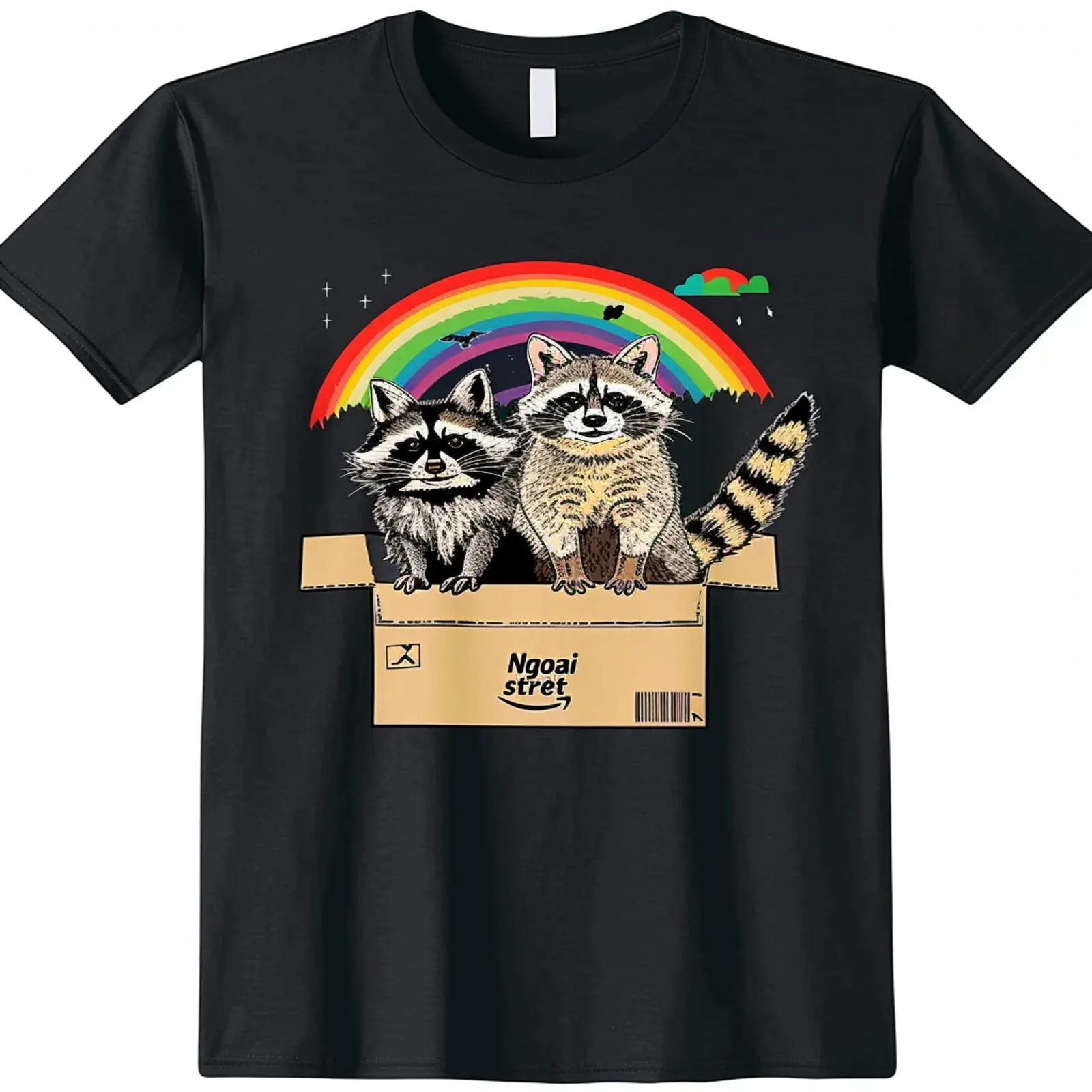 

Adorable and Cat Stack in Rainbow Box Vector Graphic Black TShirt Unique Design