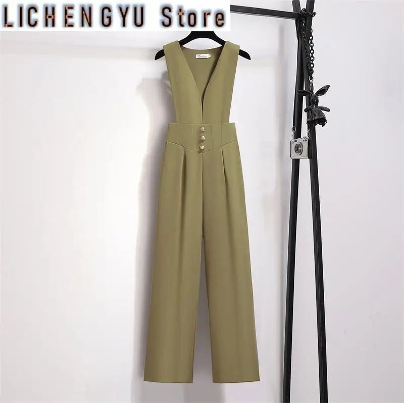 Sweet Style Women Jumpsuits Button Solid Color Elegant Sleeveless High Waist Female Jumpsuit Spring Summer New