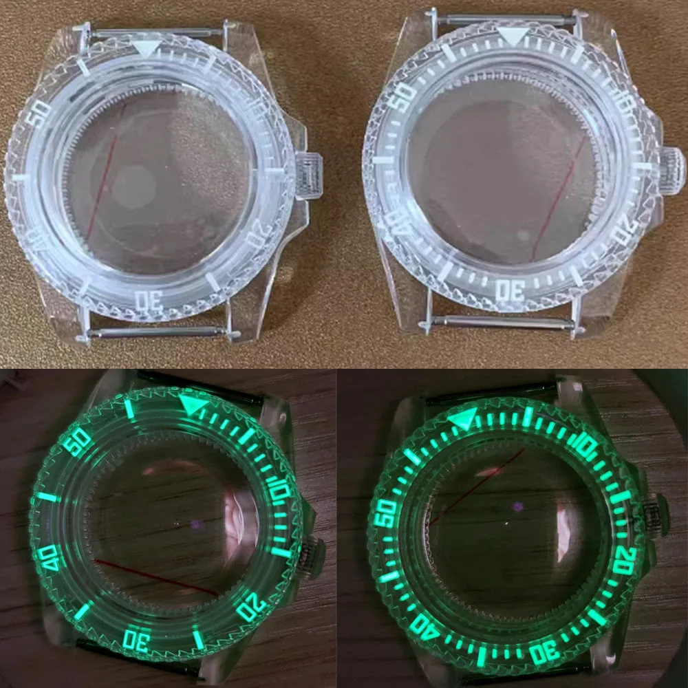 

NH35 Case, Unidirectional 60 Clicks Transparent Plastic Luminous Bezel Acrylic Glass Watch Case 40mm, for NH35A NH36 Movement