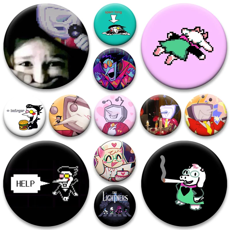 

Game Deltarune Pins Tenna,Spamton Cartoon Badge,32/44/50/58mm Cute Round Creative Brooches for Backpack Accessories Jewelry Gift