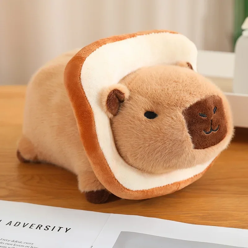 Capybara Plüschpuppe Cosplay Löwe liegend gefüllte Bienenflügel Blumenring Brot Capibara Plüschtier für Kinder Geburtstag Weihnachten Kissen Geschenk