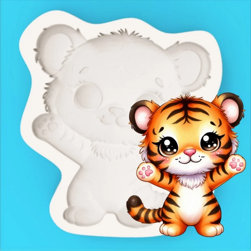 Cute Cartoon Grinning Tiger Mold, Silicone Mold for Chocolate Fondant Making
