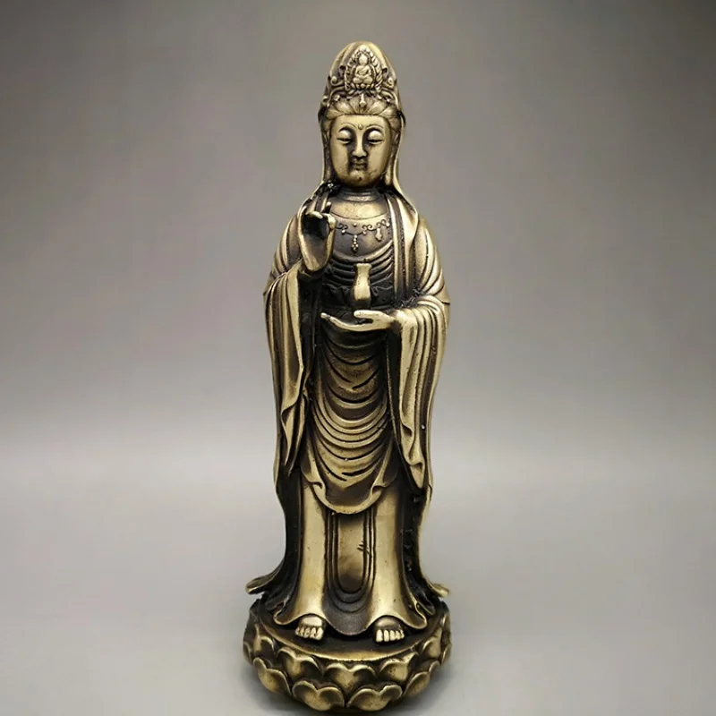 

Guyunzhai Standing Copper Statue Decoration Home Living Room Worship Decorative Crafts Brass Guanyin