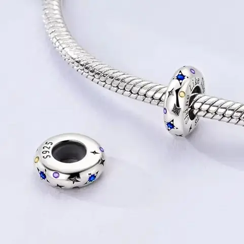 925 Sterling Silver Charm Sparkling Star Rubber Stopper Bead Fit Bracelet Diy For Woman Jewelry
